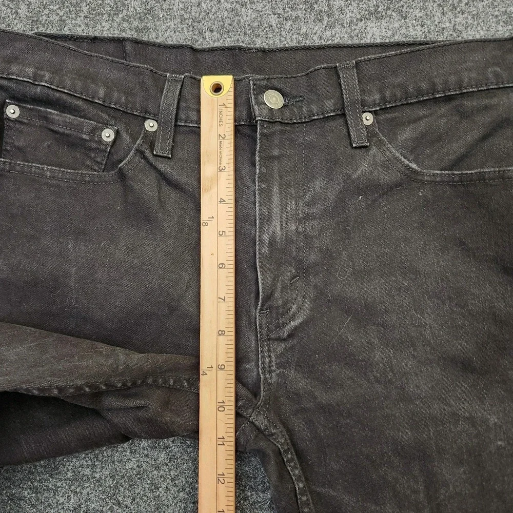 Levis 502 Mens‎ 33x32 Black Denim Straight Leg Jeans Button